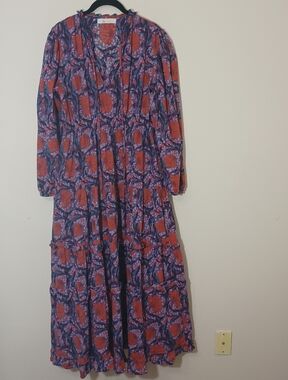 Bindu Printed Long Sleeve Maxi Dress in Purple